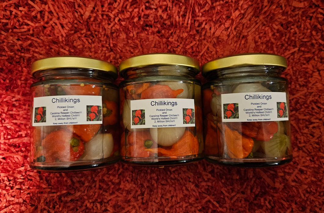 3x 190ml Jar's Pickled Onions And Carolina Reaper Chillies!!! World's Hottest Chilli!!!